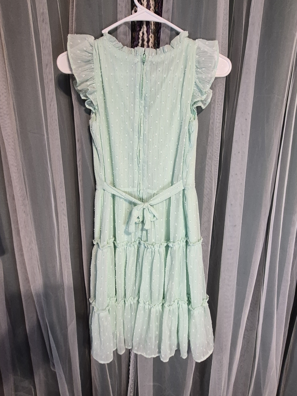 Rare Editions Mint Green Ruffle Tiered Dress with Belt